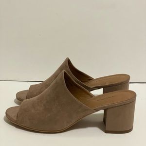 Tan Faux Suede Slip On Heels - Size 8
